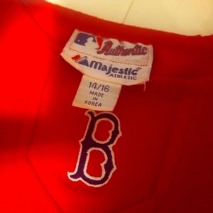 Vintage Majestic Boys Boston Red Sox Center Logo Fleece Sweatshirt Red Sz 14/16